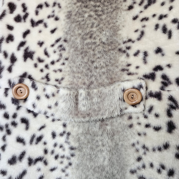 Vtg Collins Aikman Leopard Peacoat Faux Fur Quilted Liner Wood Button - Picture 7 of 10